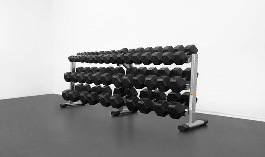 5-100lb Rubber Hex Dumbbell Set with Commercial Rack