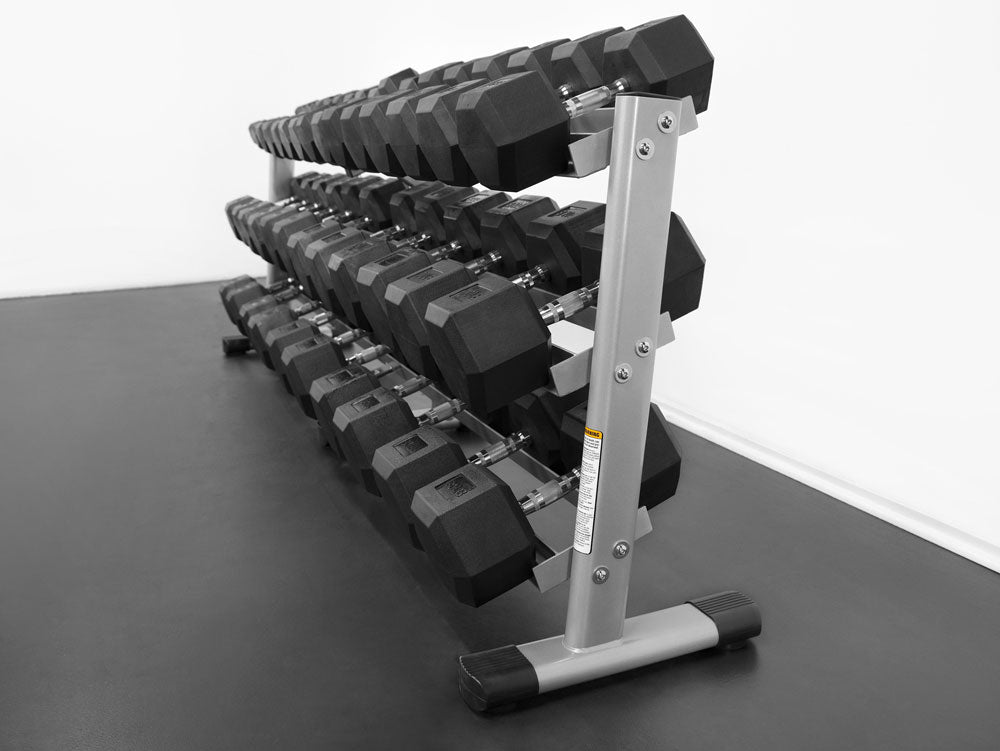 5-100lb Rubber Hex Dumbbell Set with Commercial Rack