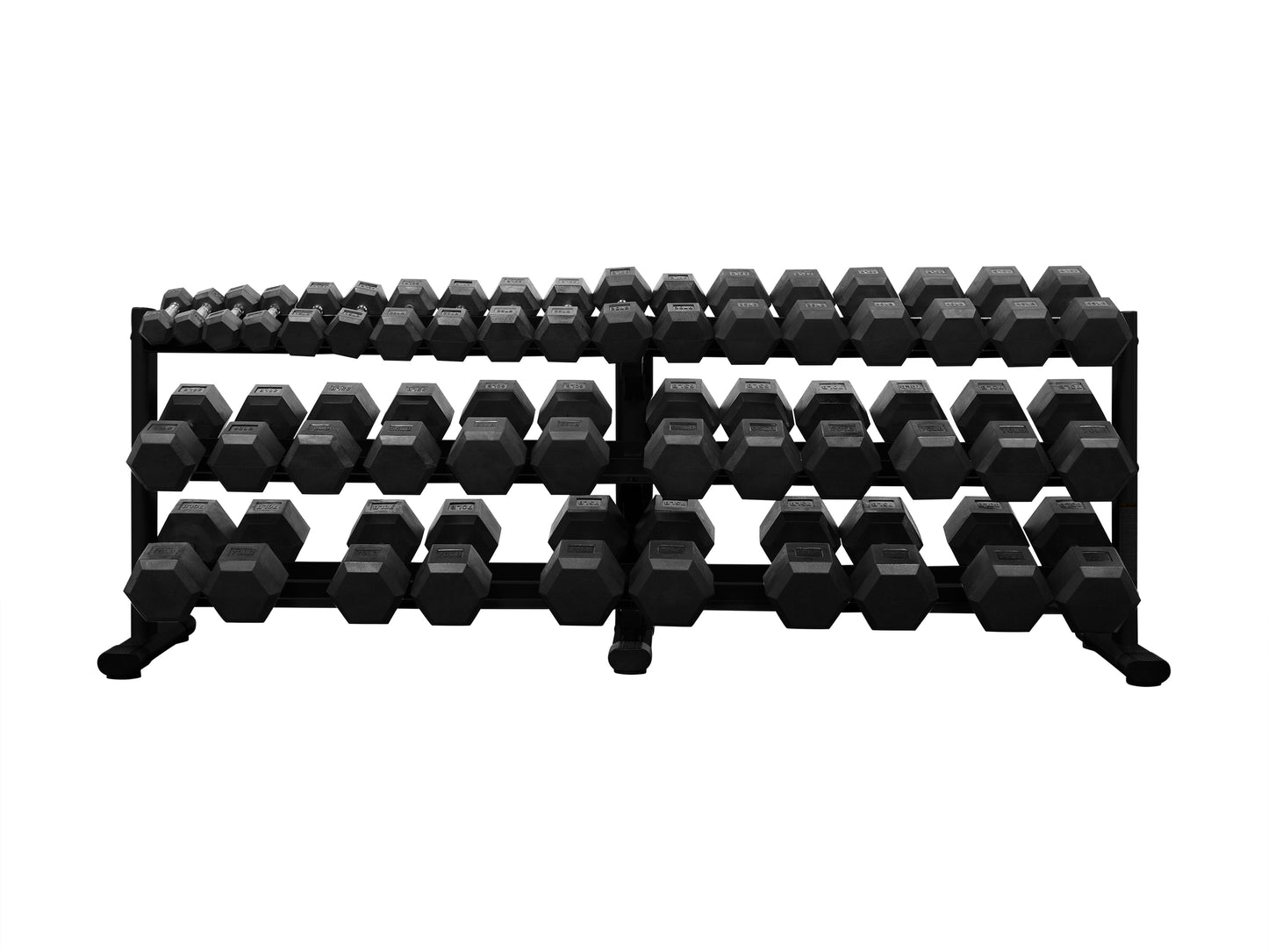 5-100lb Rubber Hex Dumbbell Set with Commercial Rack